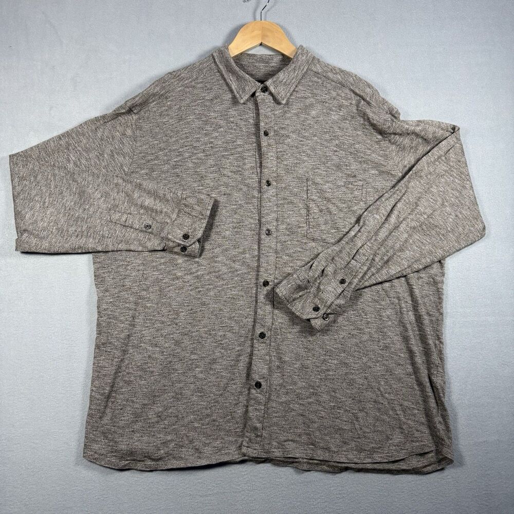 Johnston & Murphy XC Flex Men's XXL Gray Heather Knit Button-Up Shirt Long Sleev